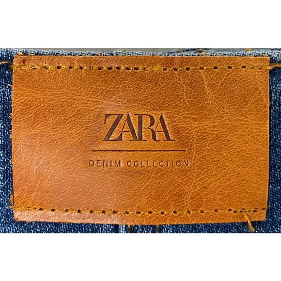 Zara Womens Slouchy High Waist Barrel Leg Button Zip Paneled Jeans Denim Pockets - Picture 11 of 14